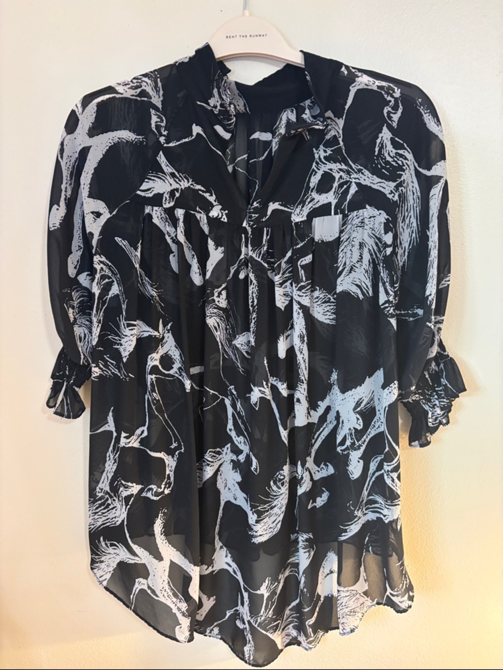 Adam Lippes Black and White Abstract Print Blouse